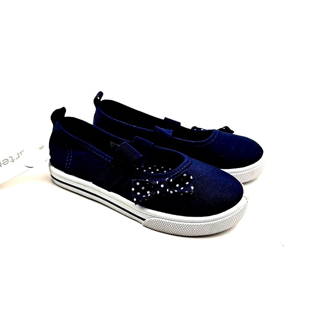 Carter's Girls Shoes Size 9 Canvas Slip Ons Navy Blue Smily Polka Dot Bow